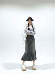 Korea Denim Skirt High Waist Womens Wrapped Hip Fishtail Skirt