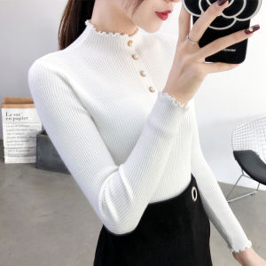 Fashionable Knitted Long Sleeve Half High Collar Womens Sweater Autumn Winter Slim Fit Base Layer Shirt Inner Wear Top