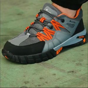Sepatu Pria Sepatu Safety GEARS Warna ABU (Ujung Besi + Kevlar) Anti Tusuk Sepatu Sefty Lari Sneakers Jogging Sepatu Olahraga