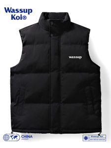 Wassup Koi Mens down Cotton Vest Loose Warm Pure Color Jacket Youth Fashion Winter Outerwear Standard Fit Polyester Fiber