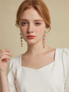 Jxrx Pearl Tassel Earrings Female Light Luxury Minority Silver Stud Earrings Fancy Retro Elegant Long Spring Earrings