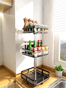 360° Rotating Condiments Racks Organizer Spice Rack Adjustable Kitchen Spice Rack