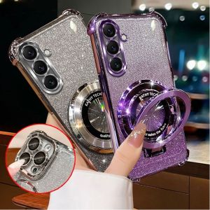 Luxury Glitter Bling Magsafe Phone Case for Samsung Galaxy A17 5G A07 4G A56 A36 A26 A16 LTE A06 5G Kickstand Shockproof Cover Casing