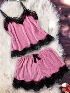 Bộ Đồ Lót Ren Gợi Cảm Sensual Lace Trim Suspender Bộ Đồ Lót Hai Mảnh Gợi Cảm Cho Nữ Mùa Hè V-neck Không Tay Quần Ngắn