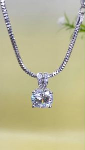 Dây chuyền bạc ý S925 xi bạch kim kiểu dây mì kim cương size 2li5 dài 50cm Mặt dây chuyền bạc 1 hột 4 chấu đá chủ 11-14mm Moissanite Mỹ D/FL Màu trắng màu xanh kiểm định GRA Vòng cổ bạc mạ vàng trắng đẹp - KIM LỘC PHÁT DMC-032L5-5T