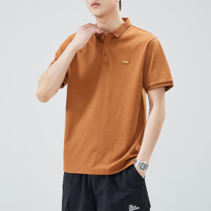 Pure Cotton Polo Shirt Short Sleeve Mens Orange Summer High-End Feeling Yellow Orange Handsome Turn Collar Mens T-shirt Top