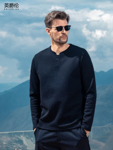 Áo Thun Dài Tay Dày Dặn Enjeolon 340G Cổ Henry Phong Cách Mỹ Thường Ngày Màu Trơn Thời Trang Thu Đông Dành Cho Nam