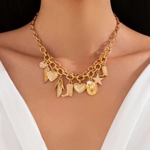 Ingemark Vintage Love Heart Bow Conch Pendant Choker Necklace for Women Goth Adjustable Metal Clavicle Chain Neck Jewelry Gift