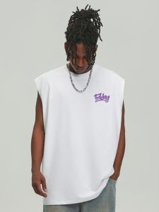 Áo Vest Không Tay Màu Trắng Mới Cho Nam Mùa Hè Thường Ngày Rộng Rãi Phong Cách Mỹ Thường Ngày Cotton Thoáng Khí