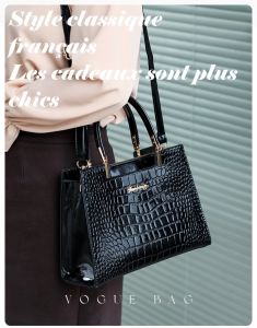 French luxury crocodile pattern womens bag shoulder bag patent leather glossy handbag
