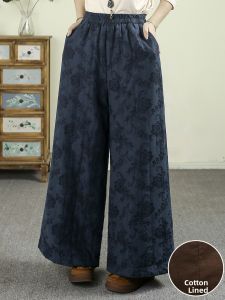 QIANQIUFEIYAN | Quần Dài Cotton Lanh Co Giãn Ấm Áp Vải Cách Nhiệt Có Họa Tiết Trung Quốc