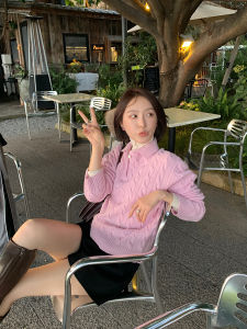 เสื้อสเวตเตอร์ผ้าขนสัตว์คอตตอนผสมมีโอร์โมน ทรงเข้ารูป ทรงหลวม แขนยาว ปกโปโล สำหรับผู้หญิง ฤดูใบไม้ร่วง 2023