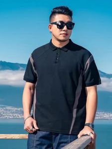 plus Size Mens Polo Shirt 300 Pounds Summer Casual Loose Short Sleeve Turn-down Collar Color Block T-Shirt for Big Size Men