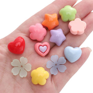 20Pcs Colorful Cute Resin Beads Star Flower Heart Shape Loose Beads Mixed Package For Handmade Bracelet Necklace Earring Keychain DIY Craft Jewelry Making Accessories