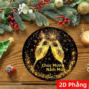 Bộ 4/6/8/10 Tấm Lót Đĩa Hình Tròn Theo Chủ Đề Năm Mới VIKAMA Bộ 4/6/8/10 Tấm Lót Đĩa Bằng Vải Lanh Chống Thấm Nước Cho Nhà Bếp Nhà Hàng Tiệc Trang Trí Bàn Ăn