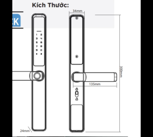 Khóa điện tử cửa nhôm Hubert HB CN21 black khóa thông minh cao cấp tích hợp app wifi mở vân tay