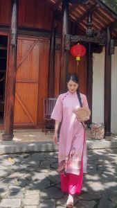 Áo dài cách tân dáng suông in 3D tay ánh kim dành cho nữ AD067