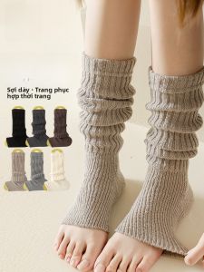 MiiOW | Tất ống đế dệt kim dày ấm áp mùa đông cho nữ Tất ống đế Y2K đi bộ trên tuyết Tất ống đế đến giữa bắp chân