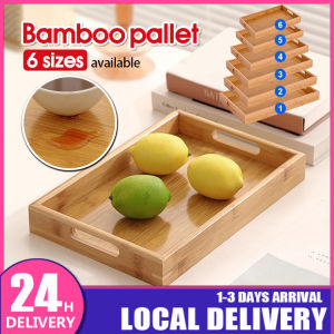 Wooden Bamboo Serving Tray Rectangle Bamboo Tray with Handle Wooden Serving Tray Food for Tea Tray Buffet Picnic Party Kuih Talam Dulang Kayu 竹木托盘