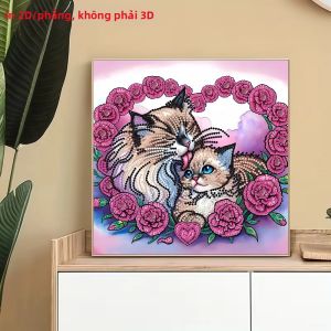 Tranh Đính Đá 2D Hình Mèo Không Khung Kim Cương Tròn & Hình Dạng Đặc Biệt Chất Liệu Vải Canvas Dùng Làm Quà Tặng Thủ Công Và Trang Trí Tiệc Tùng Lễ Hội