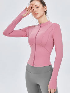 เสื้อคลุมโยคะแขนยาวทรงเข้ารูปสำหรับผู้หญิง แห้งเร็ว ระบายอากาศได้ดี ดูดซับเหงื่อ โพลีเอสเตอร์ เสื้อคลุมโยคะสีดำ