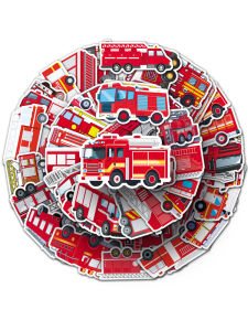 Cartoon Fire Truck Stickers for Boys And Girls Decorative Waterproof Stickers for Thermos Cup DIY Scrapbooking Album