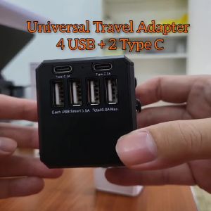 Universal UK/AU/US/EU Travel Adapter Travel With 4 USB Ports Max 6.0A and 2 Type-C Max 3.0A HH191 [Ready Stock KL]