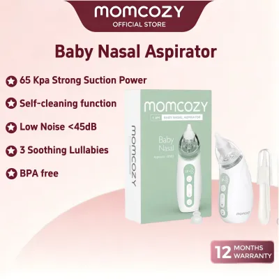 Momcozy BreezyClear™ 2-in-1 Electric Nasal Aspirator for Baby with Spray 65kPa Hospital-Grade Suction 4 Adjustable Levels Quiet & Portable Nose Cleaner with Soothing Light & Music