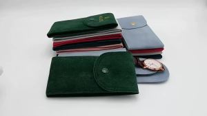 2 Pcs Watch Travel Case - Green Flannelette Fabric Watch Storage Pouch Bag