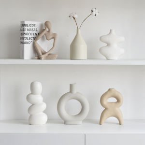 Modern Nordic Geometric Art เครื่องประดับตกแต่งบ้านสไตล์วินเทจสีน้ำตาล กระติกดอกไม้เซรามิก ตกแต่งสำหรับห้องนอนและห้องนั่งเล่น