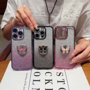 REALME 2 Pro 5 5i 5s 6i 14x C3 C12 C15 C35 C51 C53 C55 C63 C65 C67 C75 C75x fon sarung butterfly ring stand 2 in 1 gradient transparent shining soft phone case casing cover 手机壳