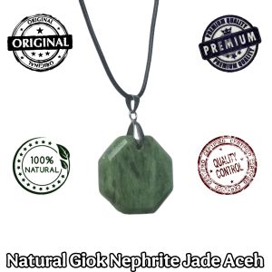 Kalung Liontin Giok Nephrite Jade Hijau Lumut Heksagonal
