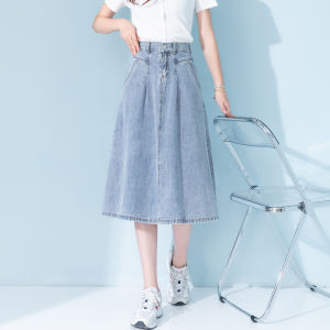 ผู้หญิง ทรงเอ Mini กระโปรง High เอว ผ้าฝ้าย โพลีเอสเตอร์ Blend ฤดูร้อน Season Denim Fabric กระเป๋าเสื้อ Detail Button Detail ซิป ปิด