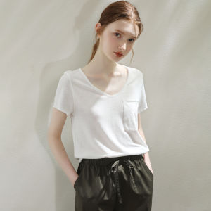 Miccbeirn | Miccbeirn Hanflax Casual Short Sleeve T-Shirt V-Neck Pocket Versatile Thin Classic Match All Summer Commute Style Pure Color