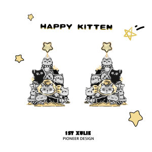 1ST XULIE | Bông Tai Hình Mèo Dễ Thương Kim Loại Bạc 925