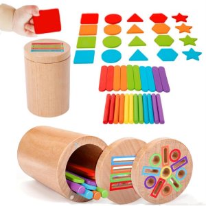 Montessori ของเล่นสําหรับเด็กวัยหัดเดินไม้ 3 ใน 1 สี Sort Cup ของเล่นเพื่อการศึกษา Early การจับคู่รูปร่าง Fine มอเตอร์ของเล่นนับปริศนาของขวัญ