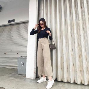 Celana Jeans Wanita Premium: Kulot Jeans Khaki & High Waist