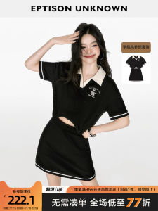 Eptison Dress 2024 Summer New Arrival American Polo Collar T-shirt Black Short Skirt Sports Style Two-piece Set