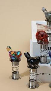 1PC Natural Crystal Bird Skull Spring Ornament Filled with Crushed Resin Stones Animal Statue for Car Center Console