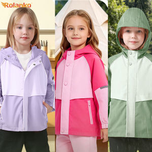 Rolanko Toddler Girls Rain Jacket Lightweight Waterproof Hooded Jackets Little Kids Windbreaker Outerwear Raincoats 1-5Years