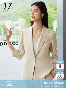 JZ Intelligent Beauty Commute Leather Suit Jacket Womens Autumn Style Straight Cut Button Decoration Pure Color Fashionable