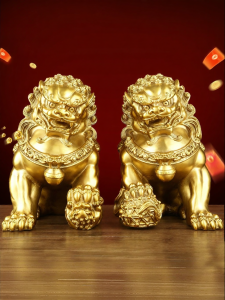 Brass Lion Ornament Pair
