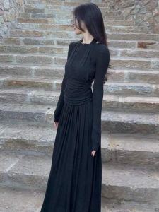 LIRUSHAN | Spring Formal Wear Long Sleeve Black Dress
