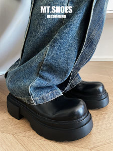 Mt Increased 7cm Genuine Leather Big Head Derby Shoes Fashion Dark Ins Trendy Slip-on Warped Head Mickey Work Clothing Leather Shoes for Men