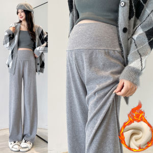 Pregnant Womens Pants Autumn and Winter Outer Wear Loose Pants Fleece-lined Thickened Imitation Cashmere without Belly Support Straight-leg Casual Pants Winter Clothing
