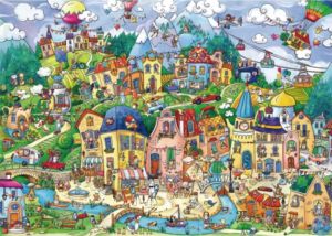 70*50cm Adult 1000 Pieces Jigsaw Puzzle Happy Town Beautiful Landscape Paintings Stress Reducing Toys Christmas Gifts