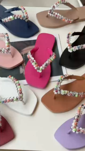 Women Glitter Bead Decor Flipflops | Magandang Sandalyas Babae Pang-araw-araw at Beach Outfit Slippers