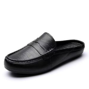 LAMALILI Loafer Shoes For Men Driving Shoes Leather Slippers For Men Rubber Shoes 2024 New style Half Shoes