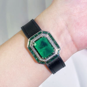 SEQUITO Romanstyle Women Jewelry Pave Setting Green AAA Cubic Zircon Silver Plated Temperament Leather Belt Bracelet for Goddess Evening Party Accessories B225