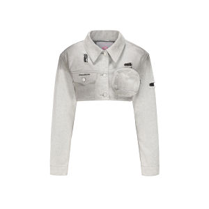 BillionDevon American Style Washed Short Jeans Jacket Womens Hole Design Casual Versatile Slim Fit Cotton Polyester Blend